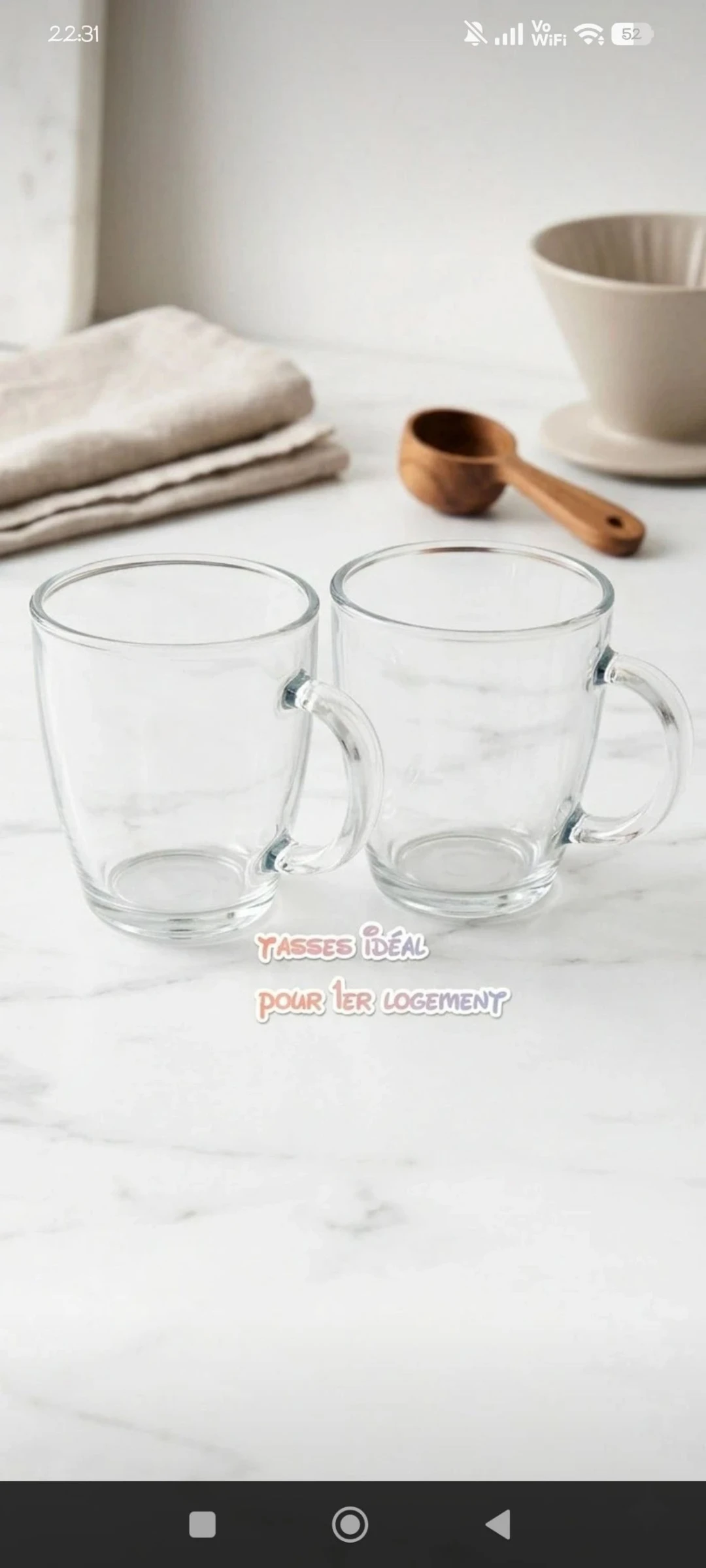 Lot de 2 mugs / tasses en verre transparent